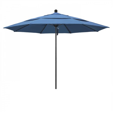 California Umbrella 11' Black Aluminum Market Patio Umbrella, Olefin Frost Blue 194061333648